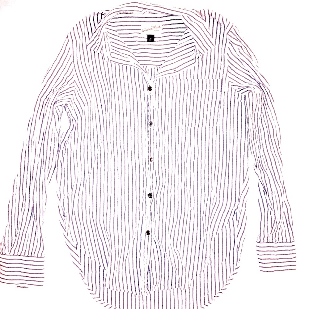 Top | Linen Striped Button Up Shirt